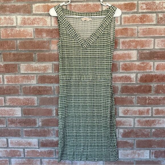 Tory Burch Paris Silk Sheath Dress V Neck Women’s Medium Green Geometric Print - Picture 3 of 13
